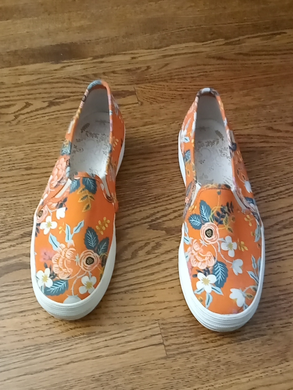 Keds Orange Floral Slip-On Sneakers Size 8.5